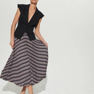 Pleated Crepe Midi Skirt