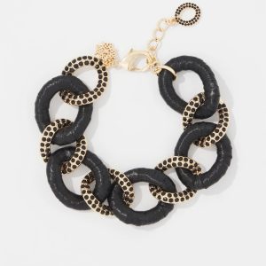 Black Raffia + Crystal Link Bracelet