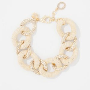 Natural Raffia + Crystal Link Bracelet