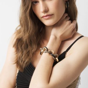 Black Leather + Pavé Link Bracelet