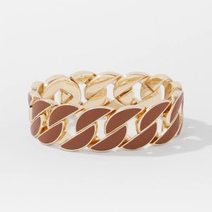 Cognac Textured Leather Link Bracelet