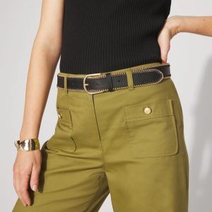 Faux Leather Belt with Chain Trim