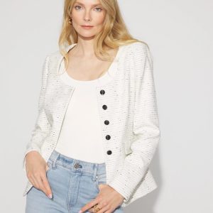 Scoop Neck Tweed Blazer