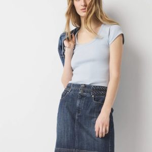 Petite Braided Denim Mini Skirt
