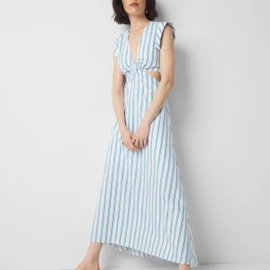 Petite Striped Cotton Midi Dress
