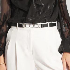 Silver Chain + Faux Leather Stretch Belt