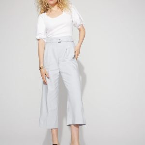 Denim-Look Wide-Leg Cropped Pant