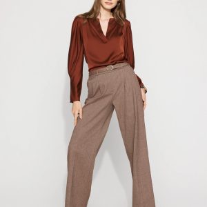 Petite High-Rise Belted Tweed Wide-Leg Pant