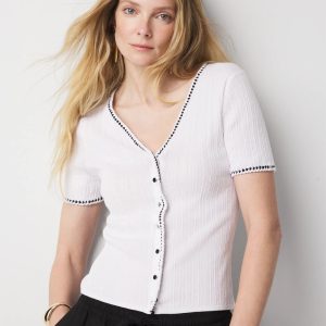 Braided Trim Cardigan Sweater