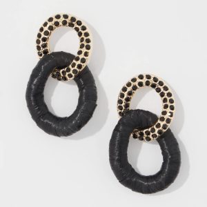 Black Raffia + Crystal Drop Earrings