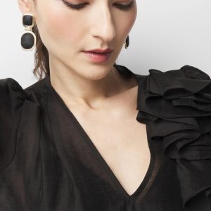 Black Textured Leather Drop Earrings