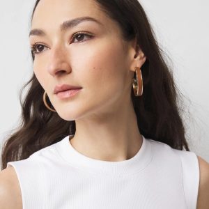 Cognac Textured Leather Hoop Earrings