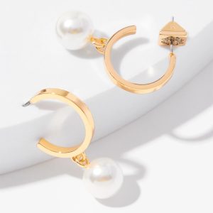 Gold Pearl Hoop Drop Earrings