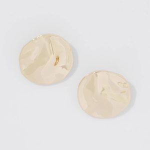 Gold Hammered Disc Stud Earrings