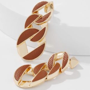 Cognac Textured Leather Linear Earrings