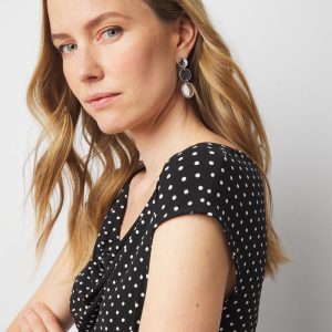 Silver + Black Disc Drop Earrings