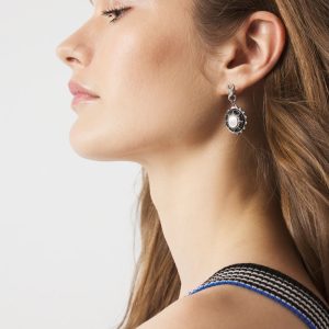 Silver Onyx Charm Drop Earrings