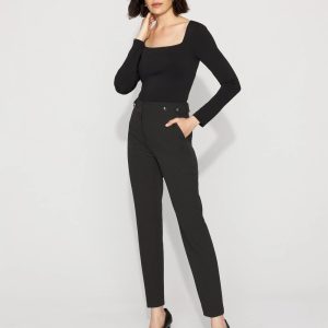 Elle Slim Ankle Pant with Button Tab Waist