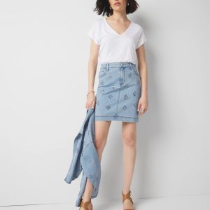 Embellished Denim A-Line Mini Skirt