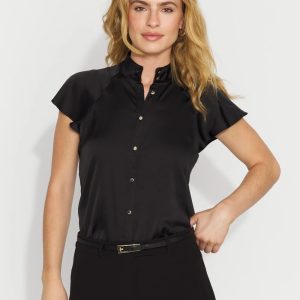 Flutter-Sleeve Satin Shirt