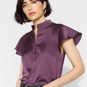 Flutter-Sleeve Satin Shirt