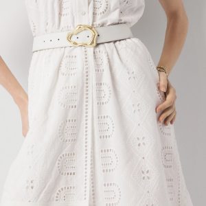 Leather Belt with Gold Sculptural Buckle