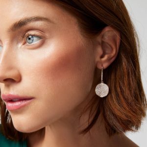 Gold Pave Disc Drop Earrings