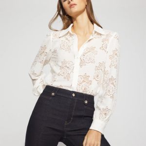 Petite Lace Shirt with Scalloped Hem