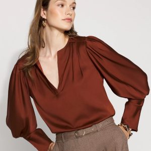 Pleated Sleeve Satin Blouse