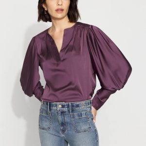 Pleated Sleeve Satin Blouse