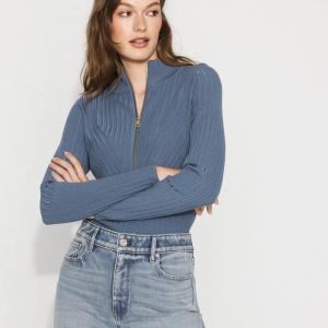 Rib Knit Half-Zip Mock Neck Sweater
