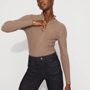 Rib Knit Half-Zip Mock Neck Sweater