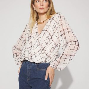 Crinkle Chiffon Surplice Blouse