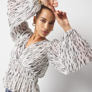 Petite Ikat Pleated Peplum Blouse