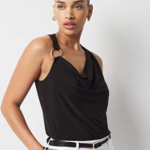 Hardware Detail Cowl Neck Jersey Tank
