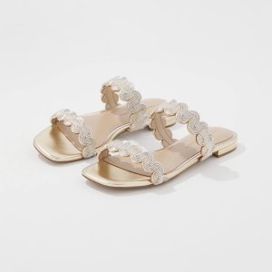 Mixed Metal Flat Sandal