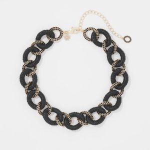 Black Raffia + Crystal Link Necklace