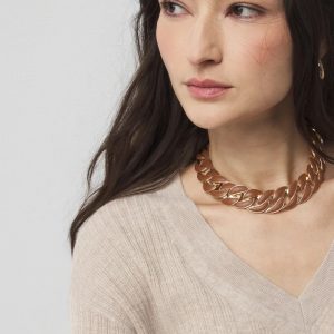 Cognac Textured Leather Link Necklace