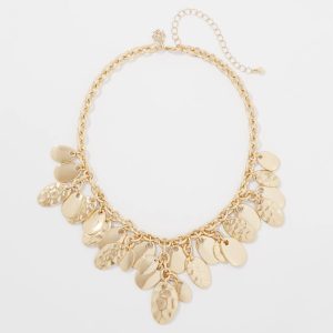 Gold Hammered Disc Single Strand Necklace