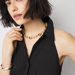 Olive + Gold Single Strand Necklace