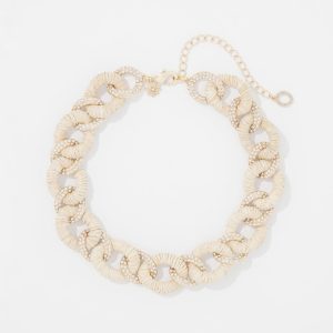 Natural Raffia + Crystal Link Necklace