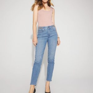 Petite Studded Detail High-Rise Slim Cropped Jean