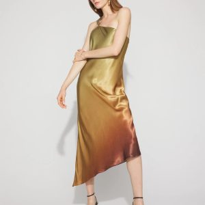 Petite One-Shoulder Ombre Satin Slip Dress