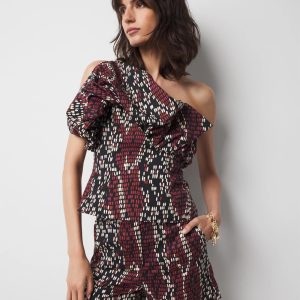 One-Shoulder Drama Sateen Bustier