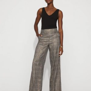 Petite Metallic Plaid Wide Leg Pant