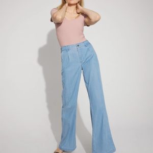 Petite High-Rise Wide-Leg Jean with Chain Trim