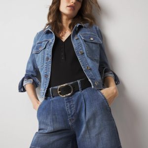 High-Rise Pleated Denim Short