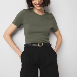 High-Rise Pleated Denim Short