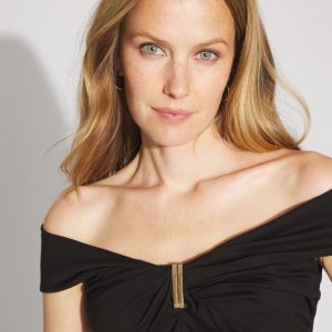 Draped Ponte Off-The-Shoulder Top