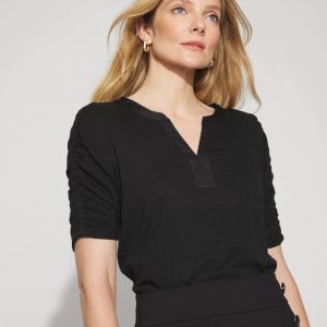 Ruched Sleeve Cotton + Modal Slub Tee